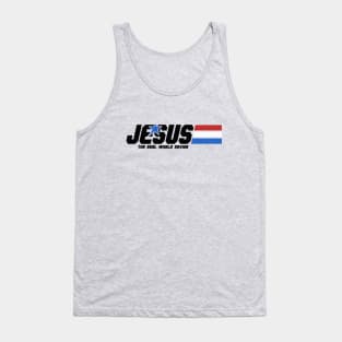 Jesus, the real World savior, black text Tank Top